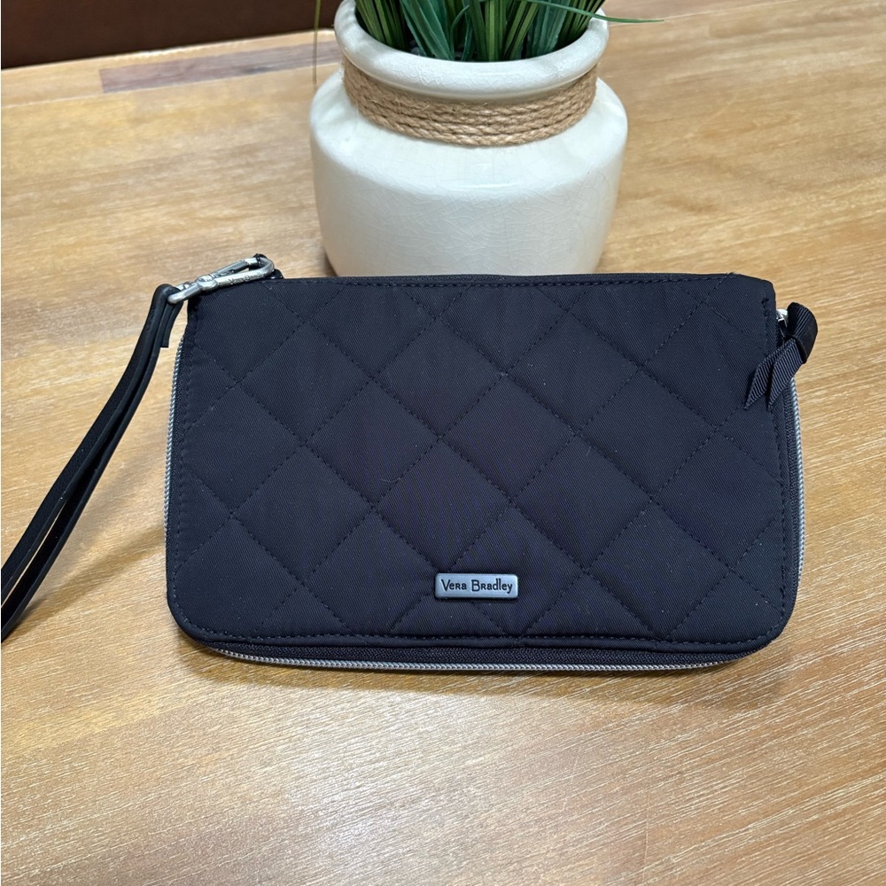 Vera Bradley Quilted Black Wristlet Clutch with Detachable Strap